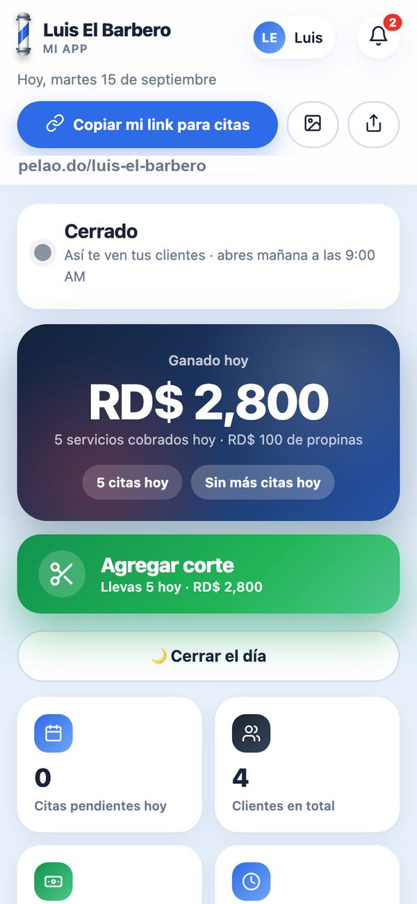 La app del profesional con lo ganado hoy