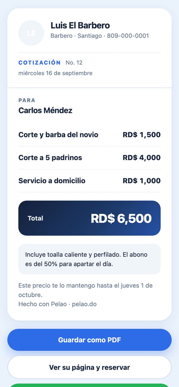 Una cotización hecha en Pelao