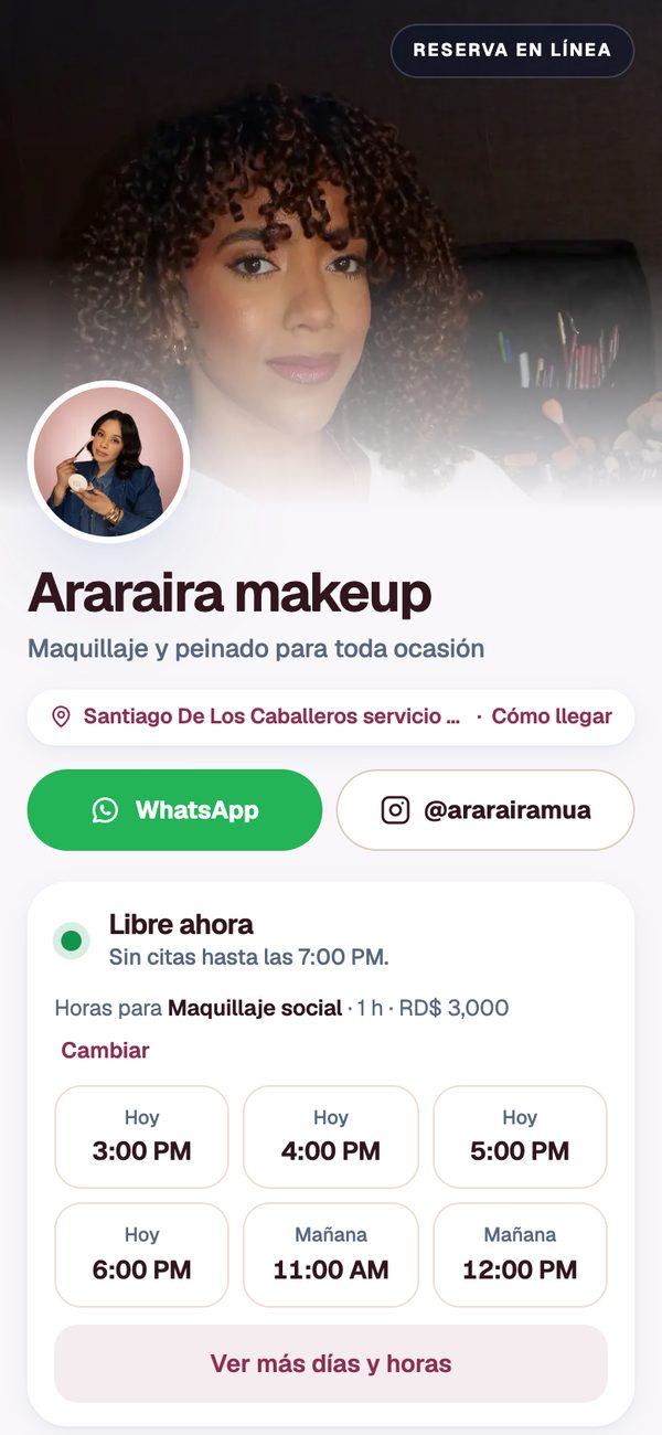 Página de Araira Makeup, maquillista
